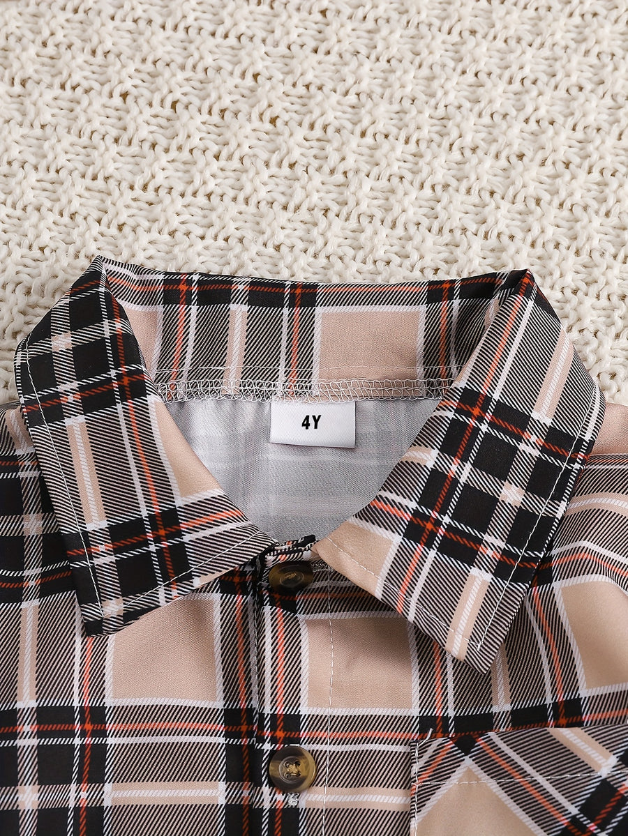 Ensemble chemise à carreaux et rayures abricot et pantalon cargo pour — Monptitlou