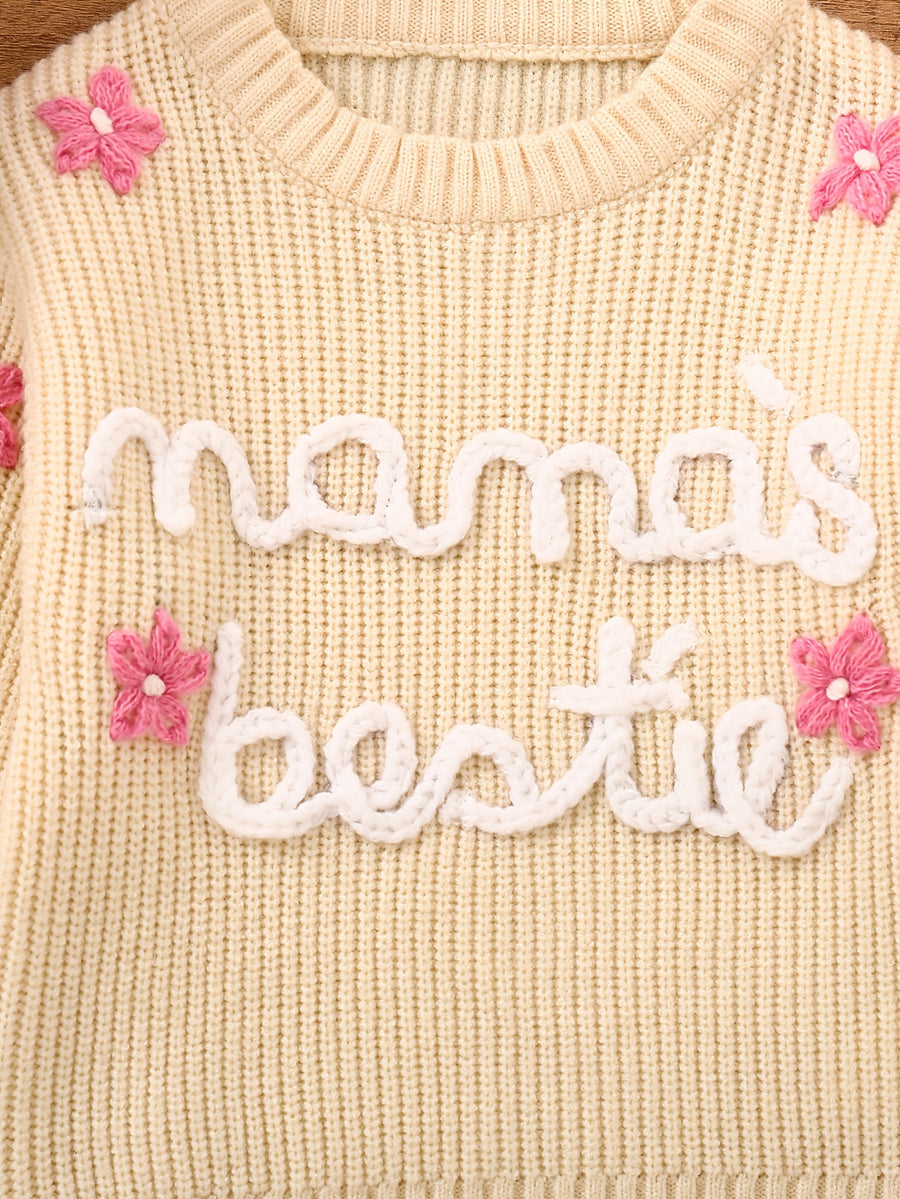 Pull à manches longues brodé à la main pour bébés filles avec lettres — Monptitlou