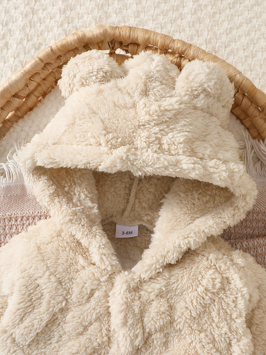Grenouillère à pieds et à capuche ours en peluche kaki mignonne pour — Monptitlou