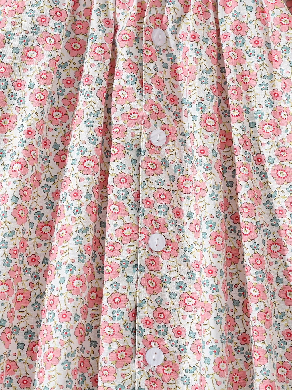 Chemise fille à manches longues - motif imprimé - taille smocked — Monptitlou