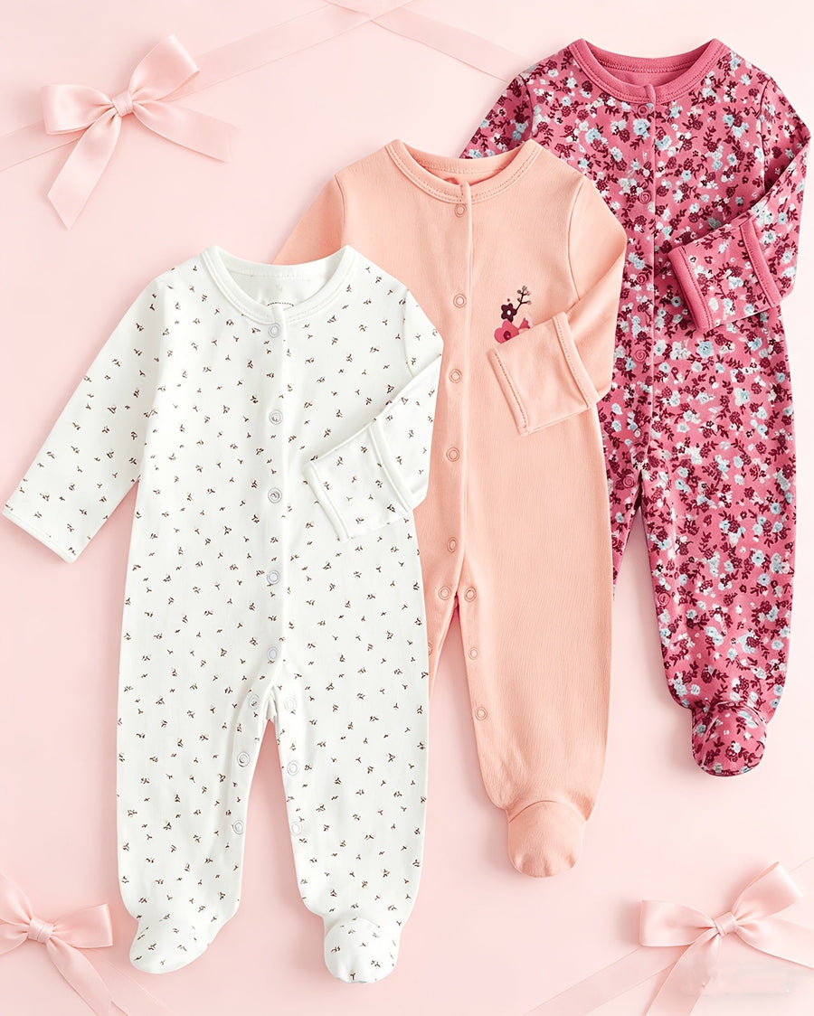 Ensemble 3 pièces pour nouveau-né : combinaison à pressions, body et pantalon | Tenue douce et respirante à manches long