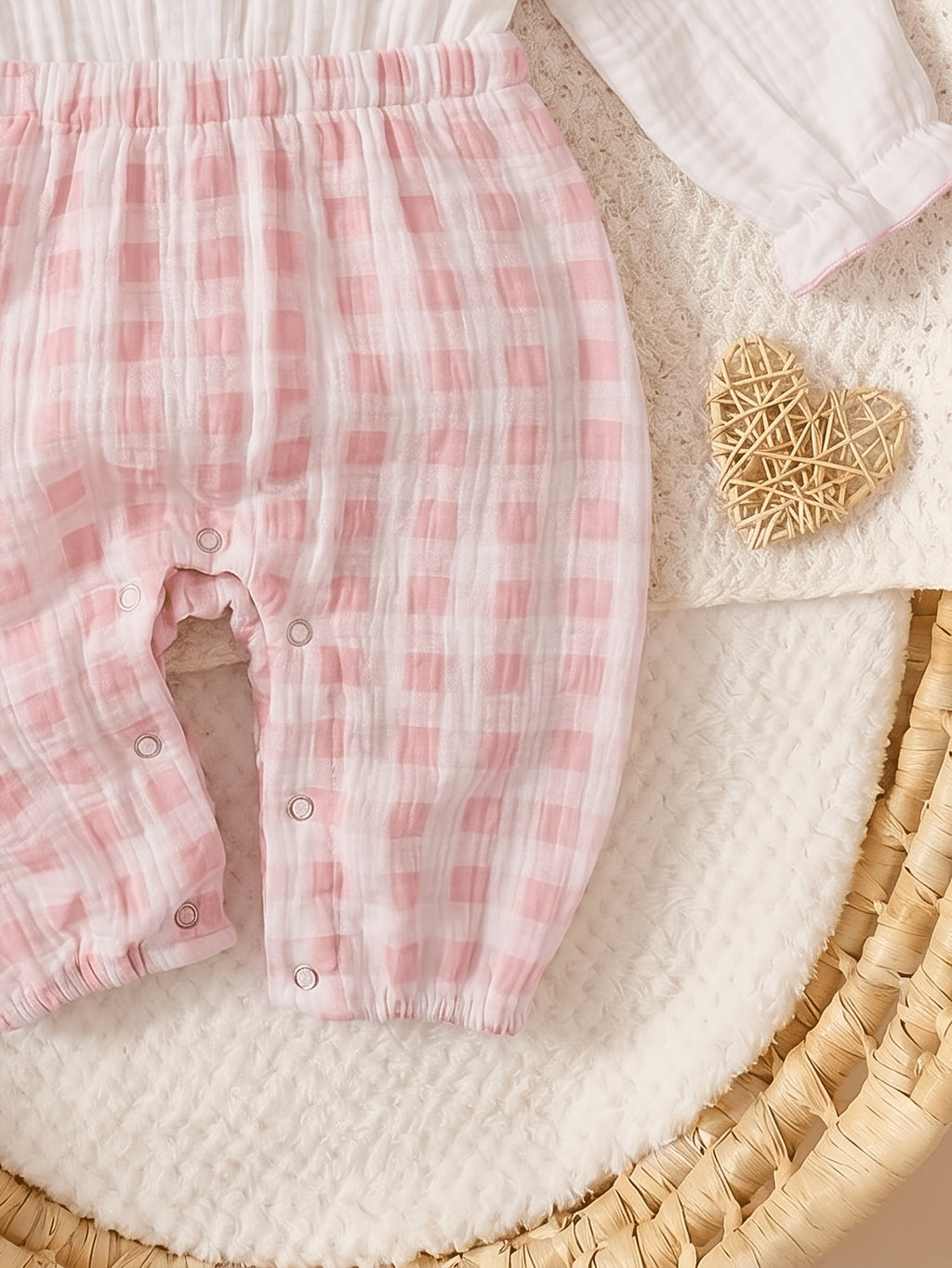 Combinaison d'automne pour bébé fille, rose à carreaux froissés — Monptitlou