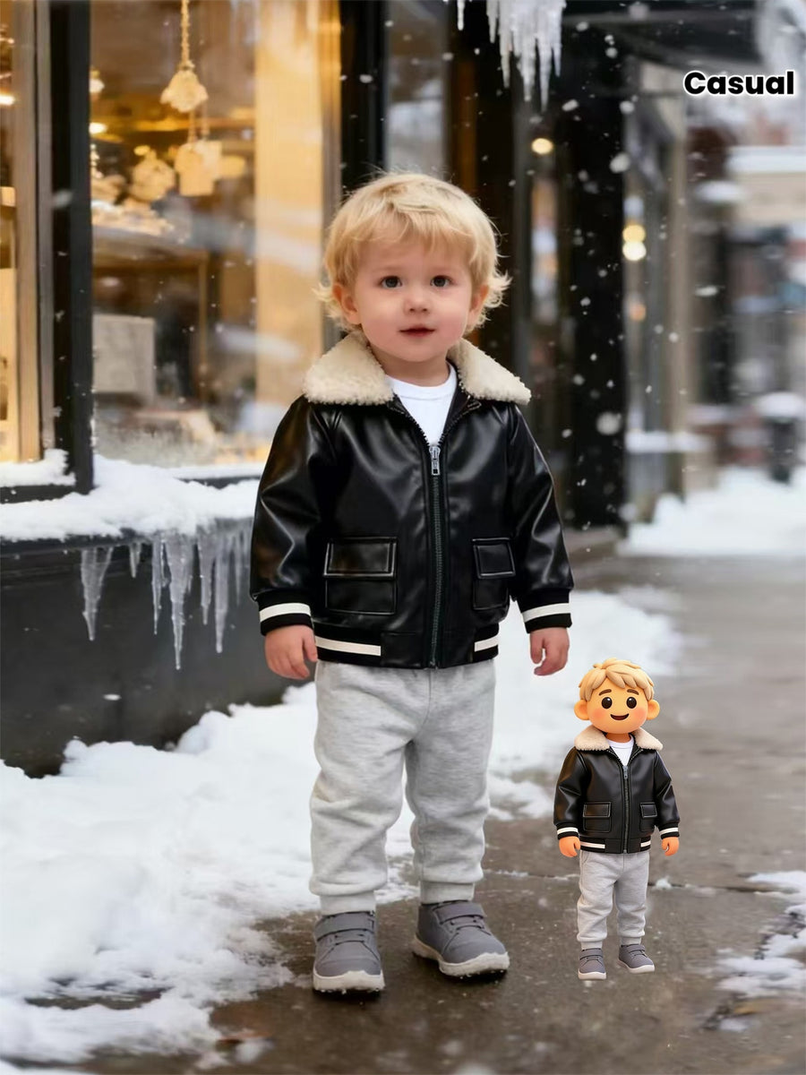 Veste pour bébé garçon, coupe-vent et chaude, col en polaire — Monptitlou