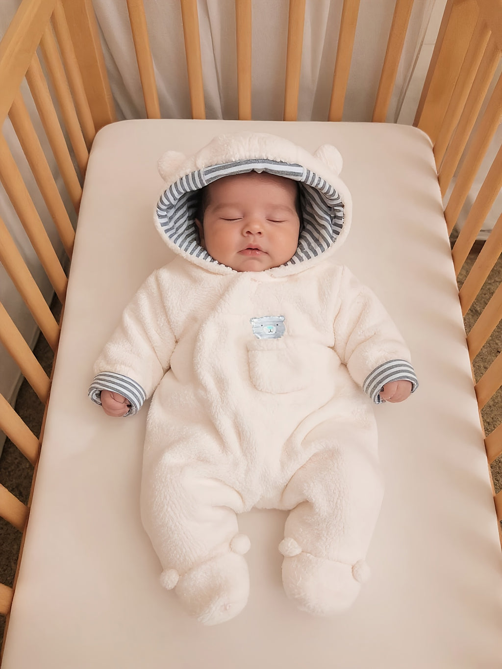 Boarnseorl Body Bébé Veste Épaissie à Capuche et Pieds Blanc Chaud — Monptitlou