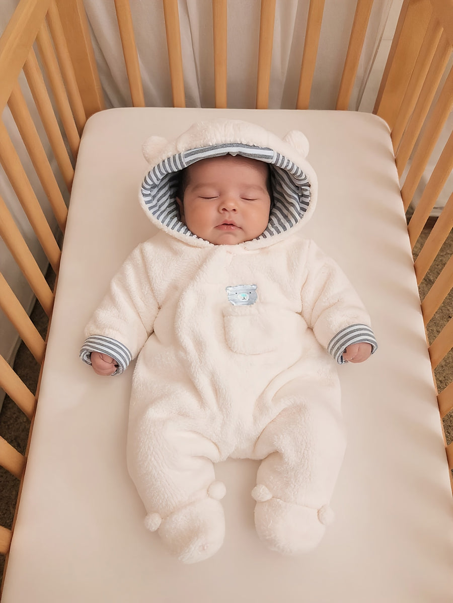 Boarnseorl Body Bébé Veste Épaissie à Capuche et Pieds Blanc Chaud — Monptitlou