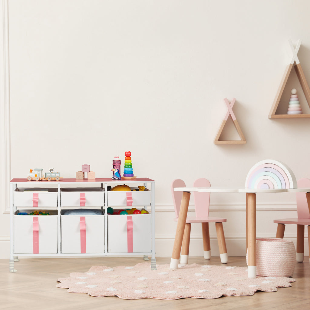 Commode pour enfants en blanc/rose - (L)100 x (H)61.5 x (P)40.5 cm — Monptitlou