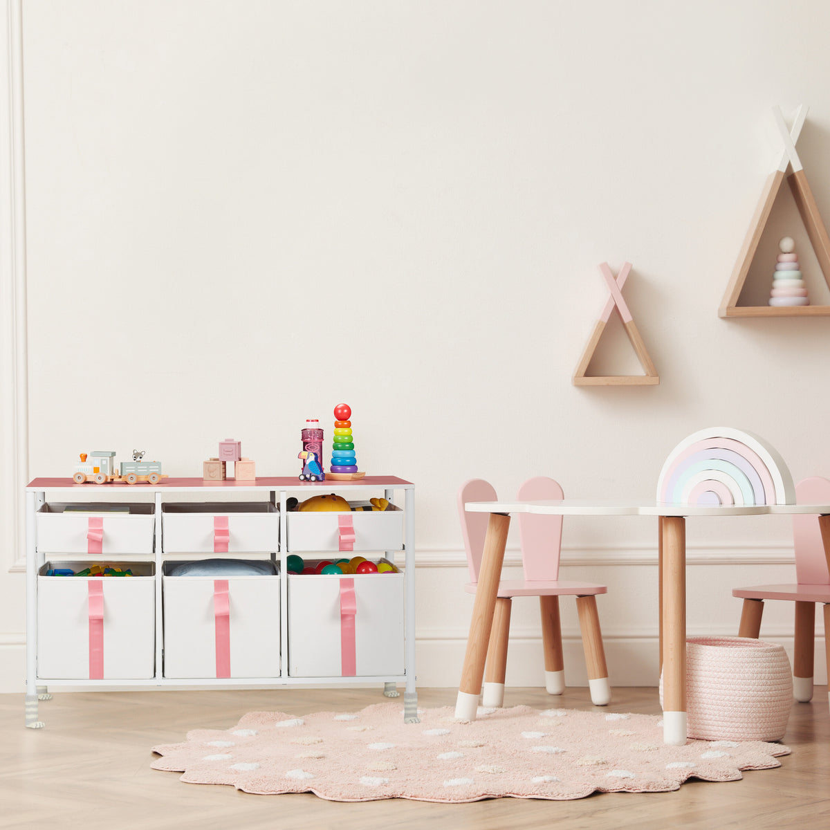 Commode pour enfants en blanc/rose - (L)100 x (H)61.5 x (P)40.5 cm — Monptitlou Image