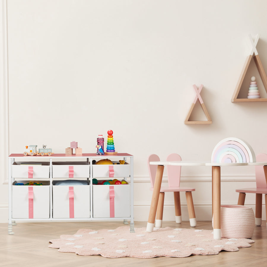 Commode pour enfants en blanc/rose - (L)100 x (H)61.5 x (P)40.5 cm — Monptitlou