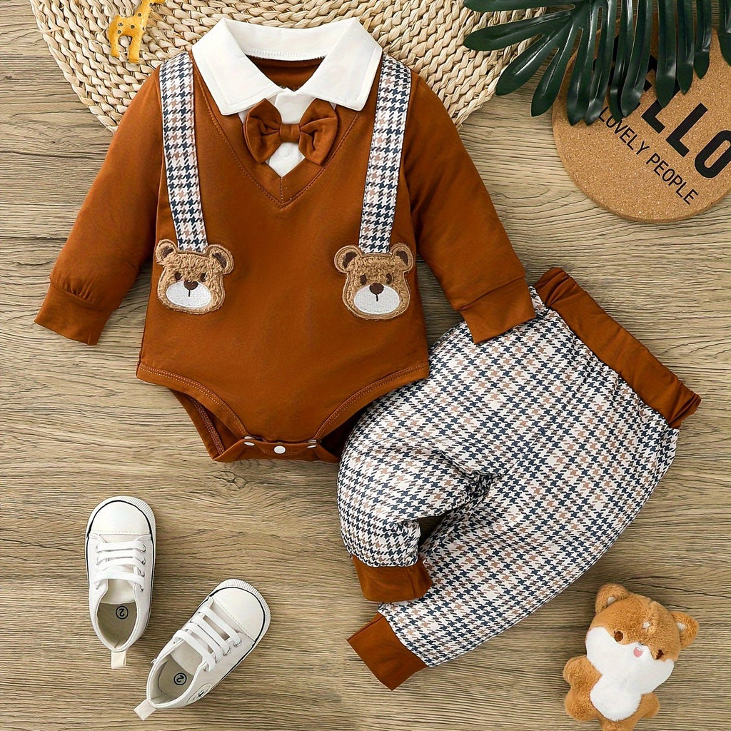 Ensemble 2 pièces pour bébé garçon, tenue ours de dessin animé — Monptitlou