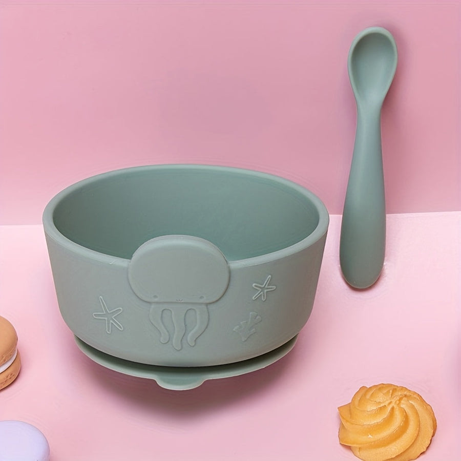 Bols en silicone alimentaire pour bébé avec ventouse, cuillère — Monptitlou
