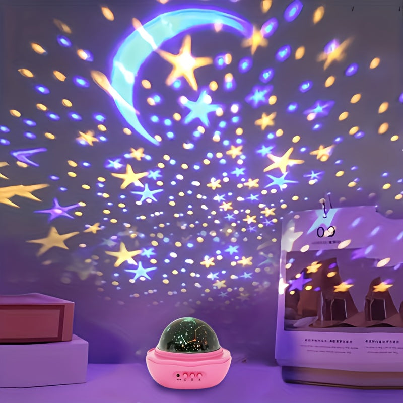 Lampe de nuit étoile et lune rose, projection rotative à 360 degrés — Monptitlou