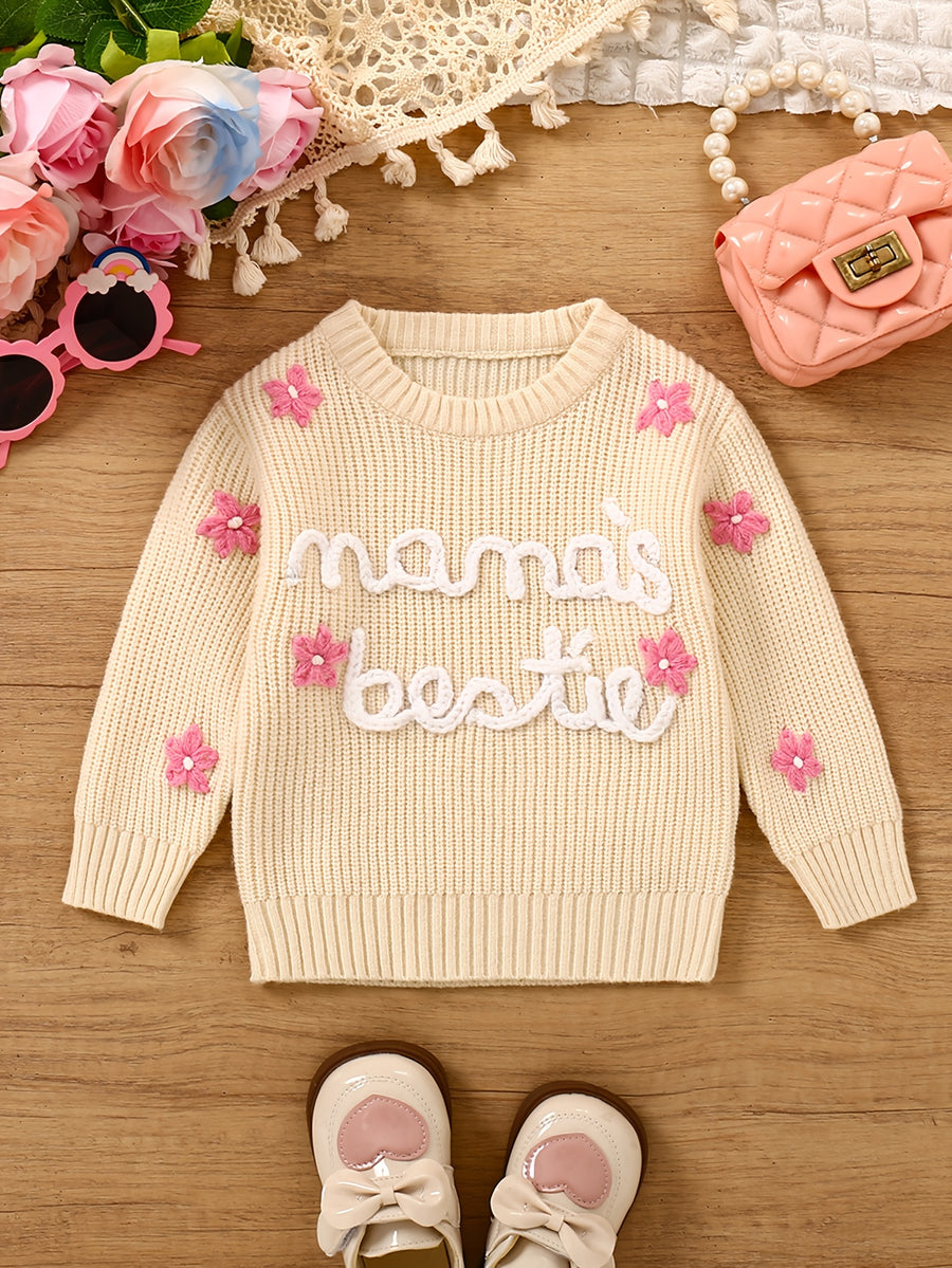 Pull à manches longues brodé à la main pour bébés filles avec lettres — Monptitlou