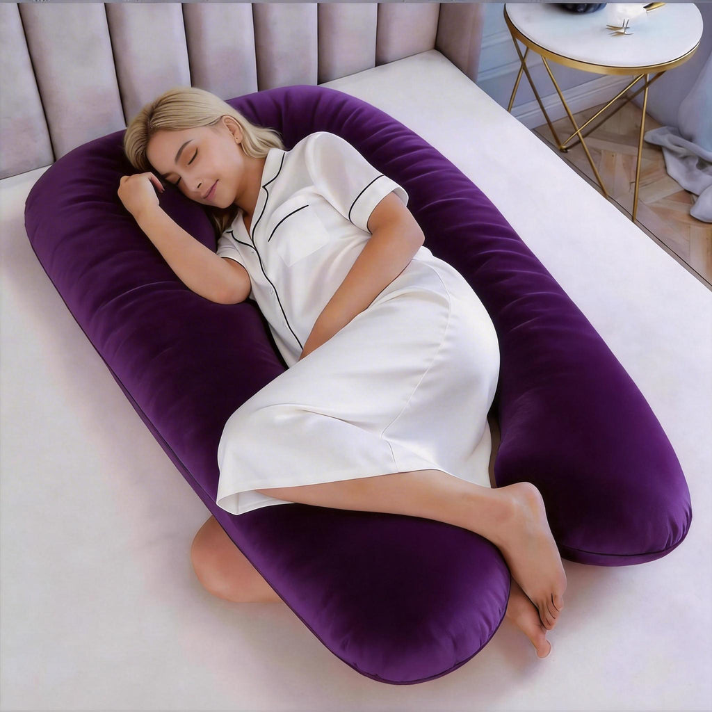 Oreiller de grossesse en velours en forme de U pour dormir sur le côté — Monptitlou