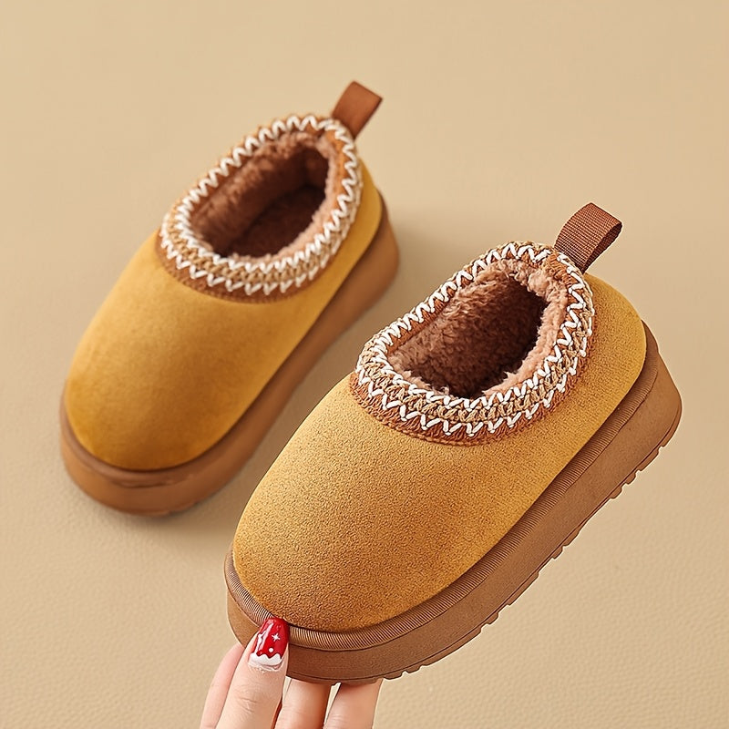 Chaussons à talons pour enfants automne/hiver, style simple pour garçons, tenue d'intérieur, doublure chaude en peluche,