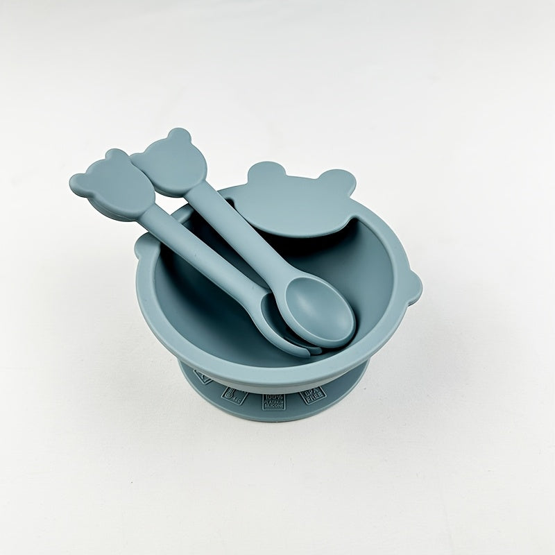 Lot de 3 pièces ensemble de vaisselle pour tout-petits en silicone alimentaire, bol à ventouse pour bébé motif cartoon, 