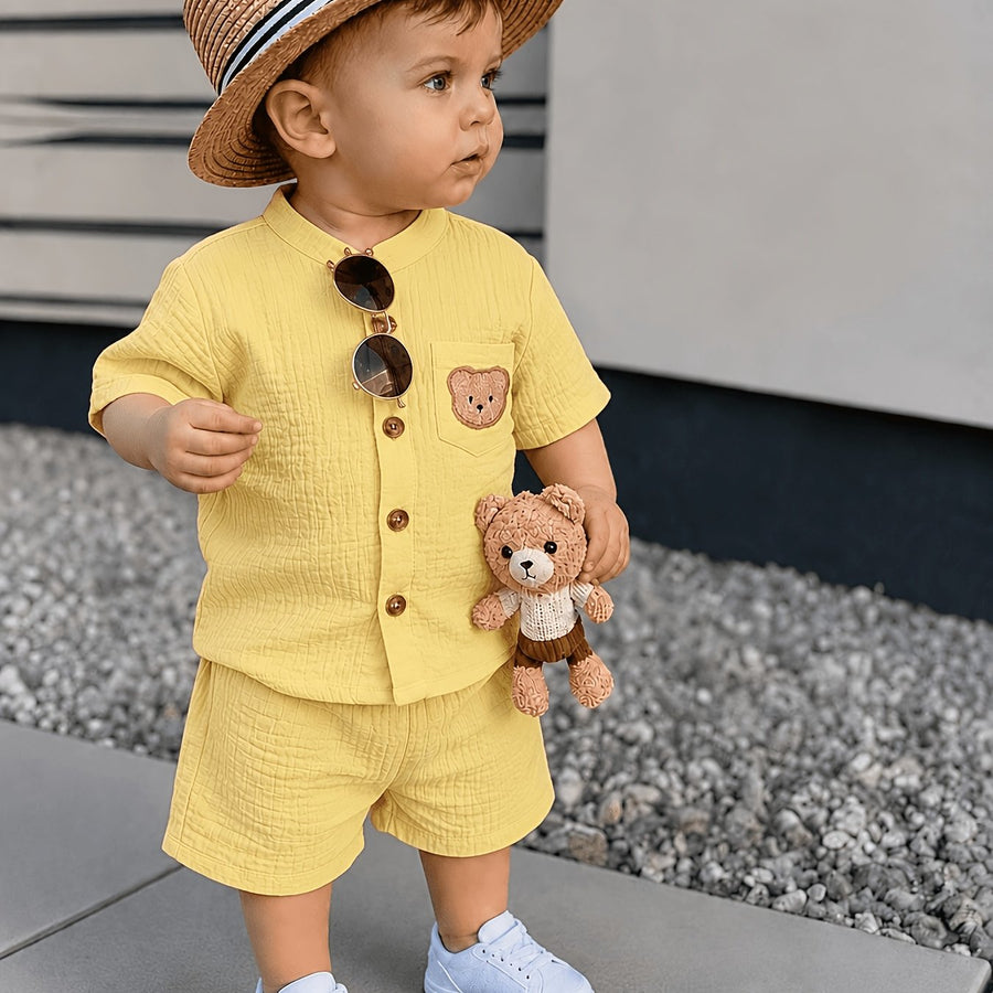 Ensemble 2 pièces pour garçon 0-3 ans : chemise à col droit manches — Monptitlou