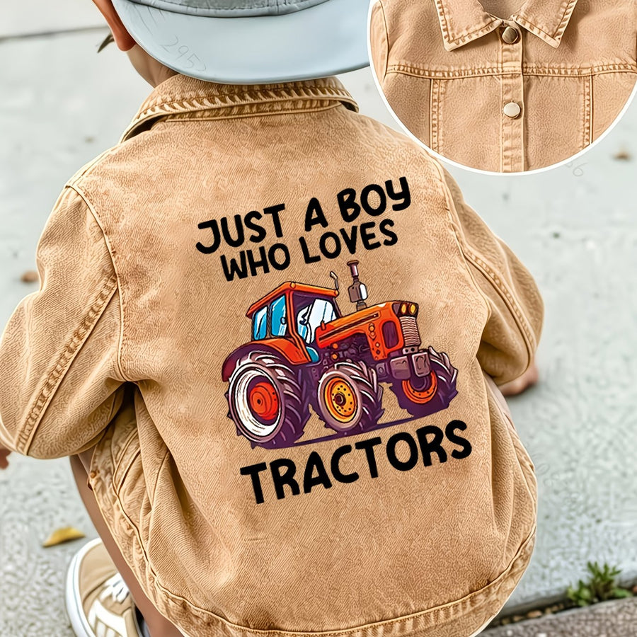 Veste en jean pour garçon avec motif tracteur cartoon orange au dos et — Monptitlou