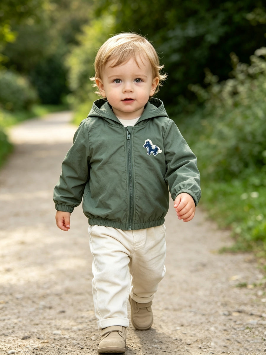 Nouvelle Veste Zippée à Capuche Kaki Printemps et Automne pour Bébés et — Monptitlou