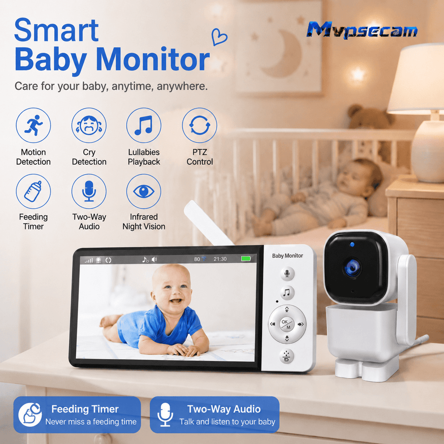 Moniteur vidéo bébé 720P 5 pouces avec caméra PTZ suivi automatique — Monptitlou