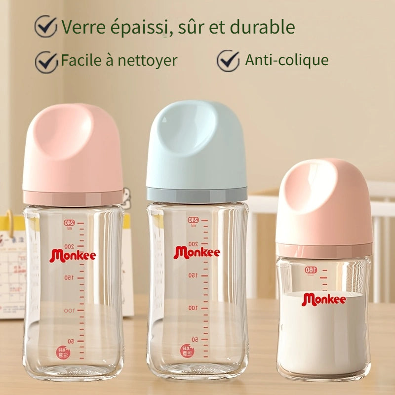 Biberon en verre 160 ou 240 ml, col large, anti-colique