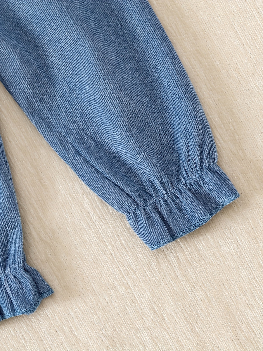 Ensemble pantalon à bretelles fleuries en velours côtelé et haut à — Monptitlou