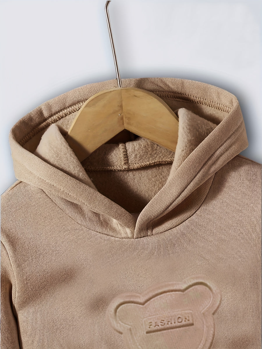 Ensemble de sport à capuche épais motif ours 3D en relief pour automne