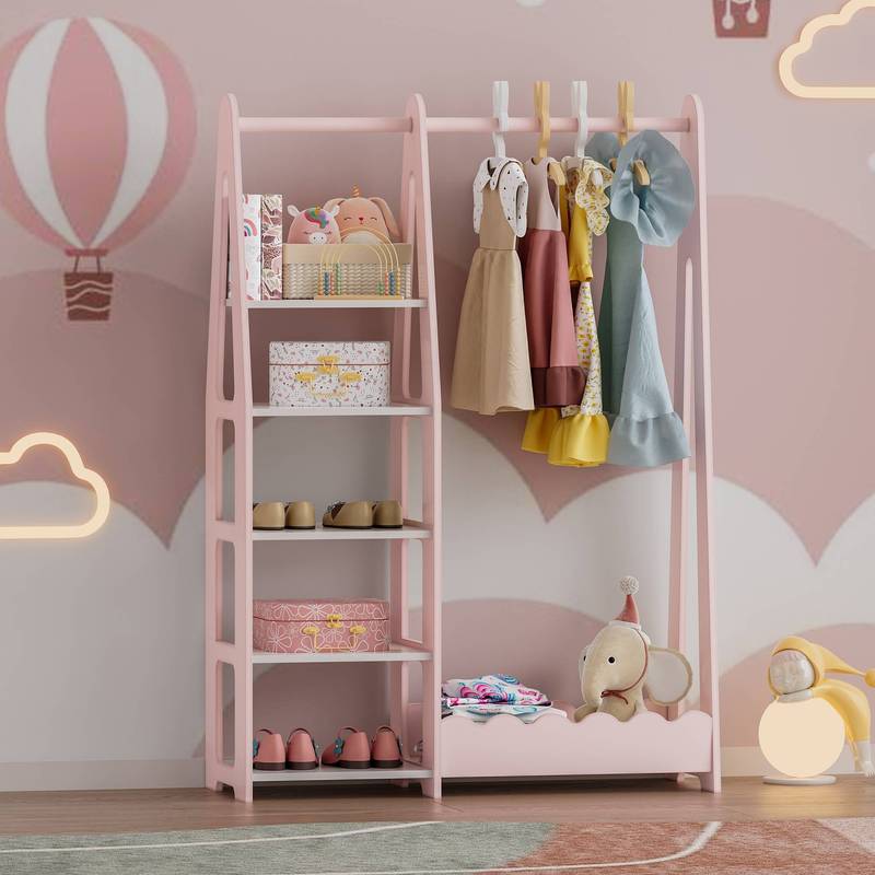 Armoire pour enfants Vestnes avec étagère latérale 114 x 77 x 30 cm — Monptitlou