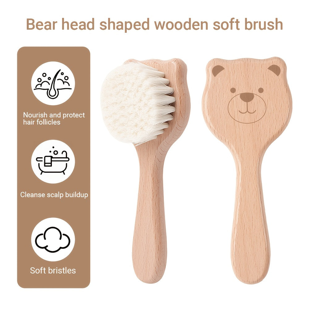 1 brosse et coussin de massage facial en bois de hêtre en forme d'ours — Monptitlou
