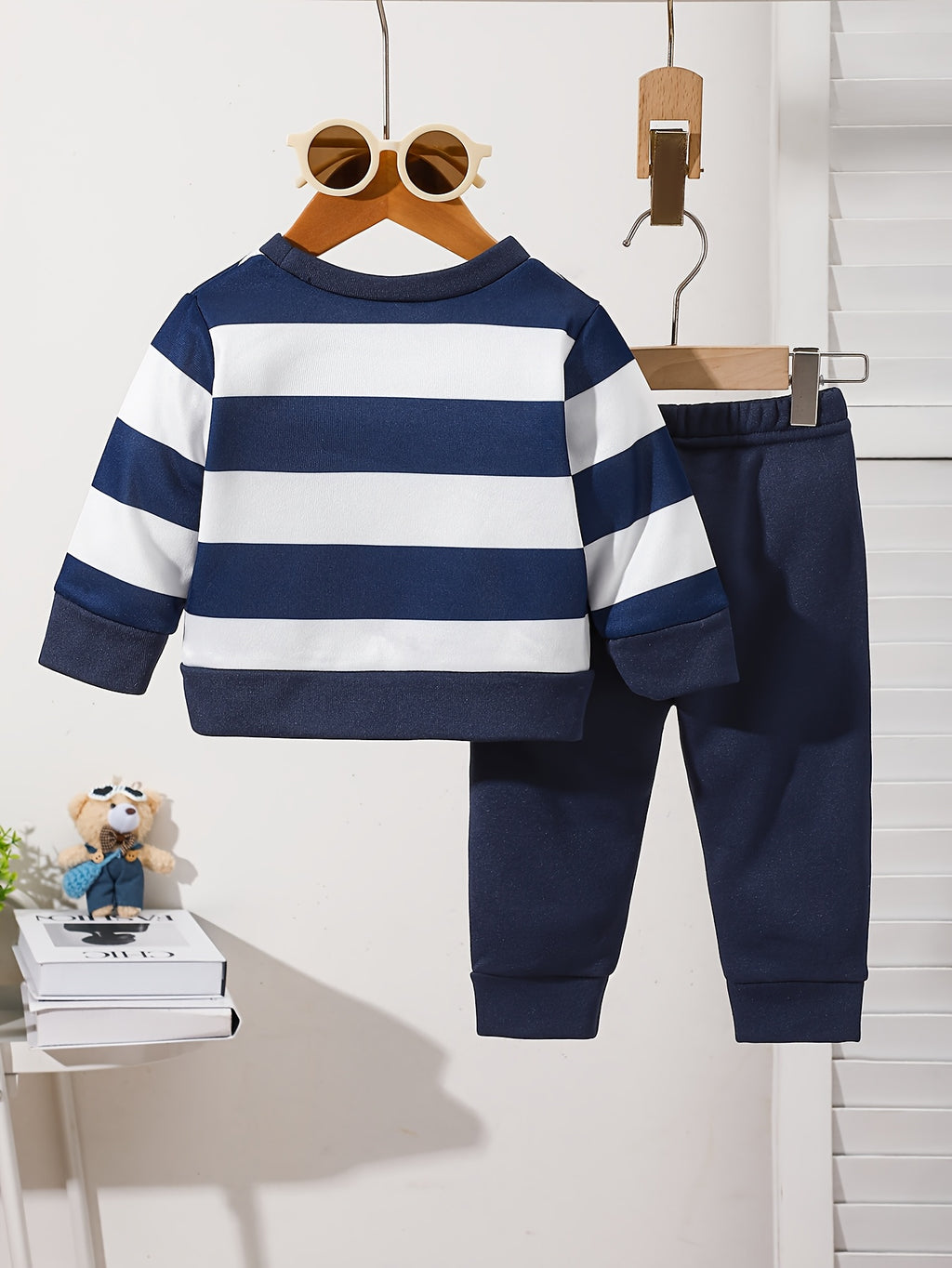 Ensemble sweat à manches longues en polaire imprimé ours cartoon rayé — Monptitlou
