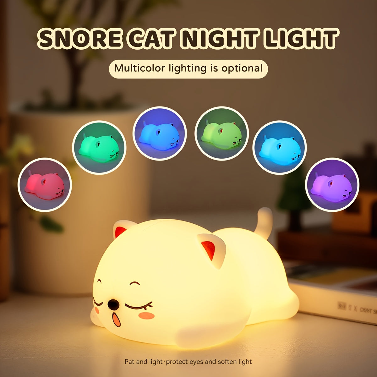 Veilleuse Chat Mignon, Lampe LED en Forme de Chat Endormi — Monptitlou Image