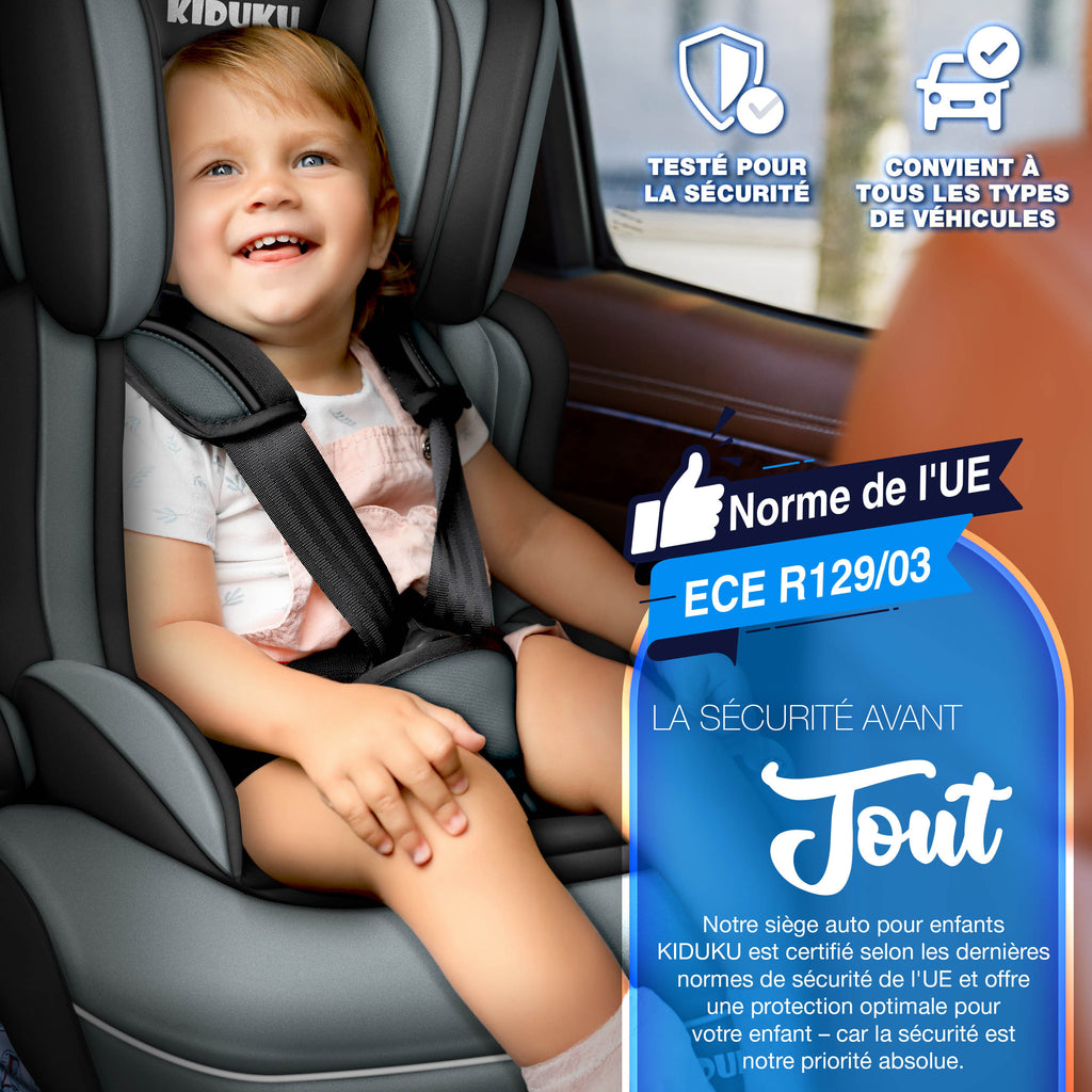 KIDUKU® Siège auto enfant 9-36 kg (1-12 ans) avec coussin pour siège