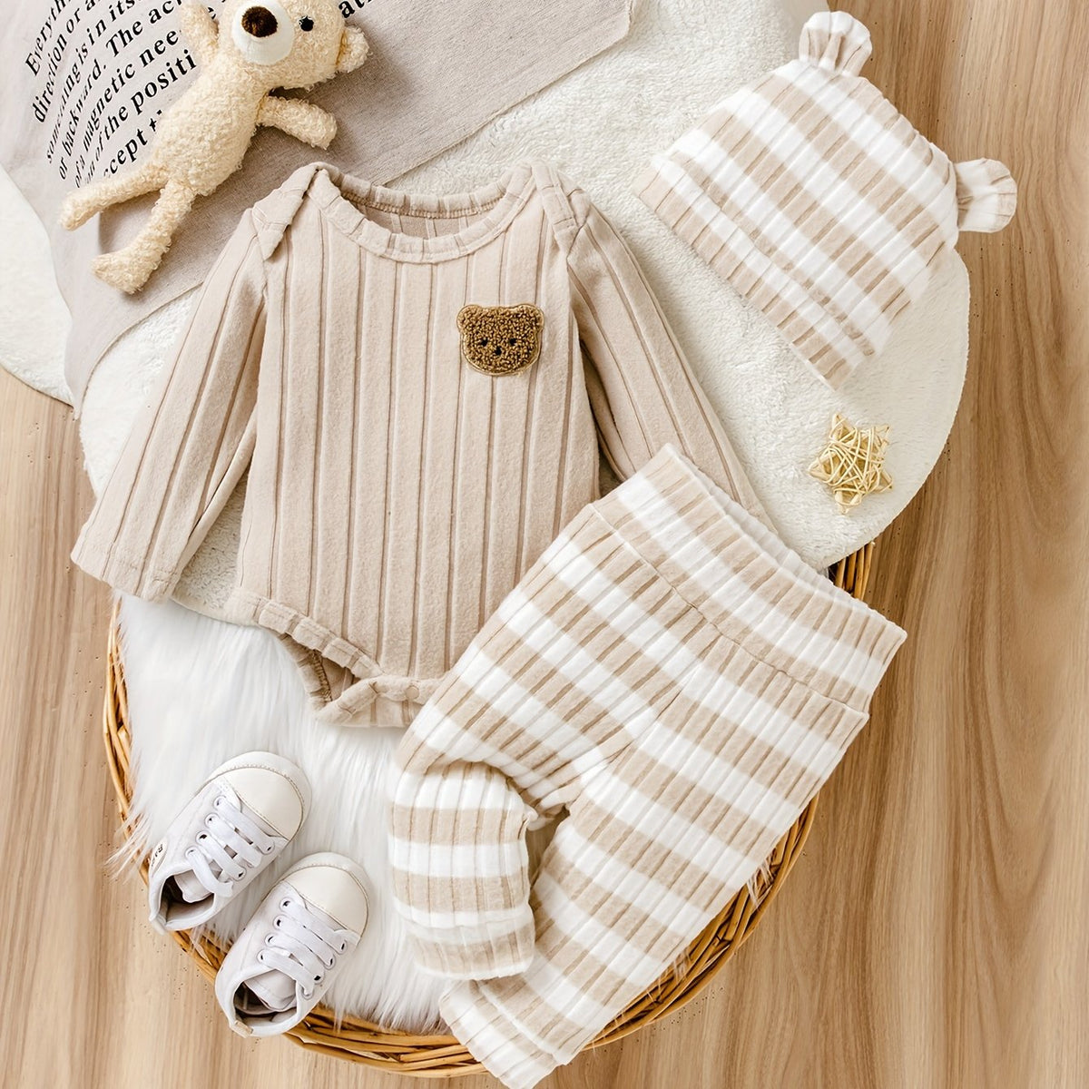 Ensemble 3 pièces pour garçons et filles : combinaison manches longues — Monptitlou Image