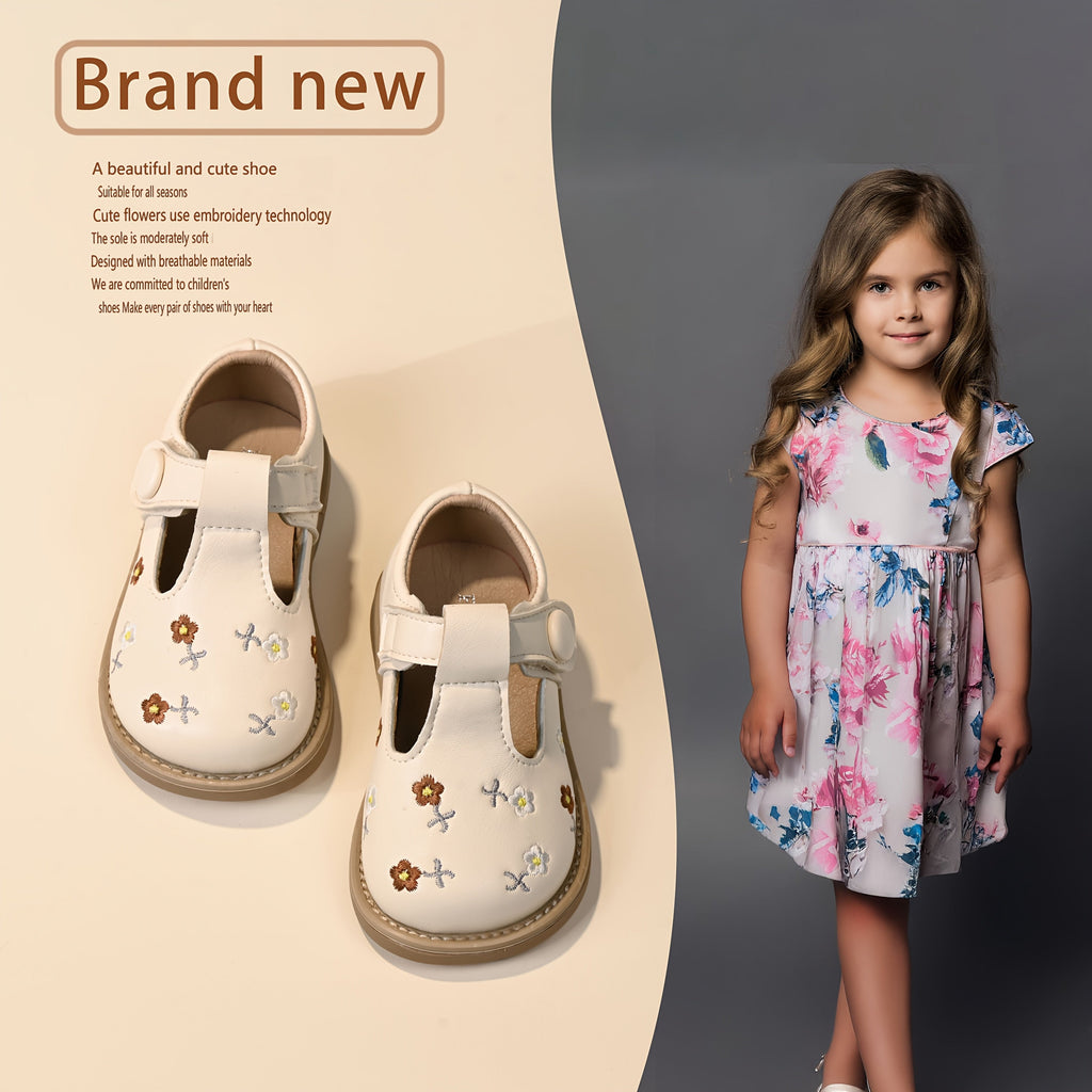 Chaussures de bébé 1-3 ans printemps été à semelle souple, fleurs brodées, chaussures de princesse plates, antidérapante
