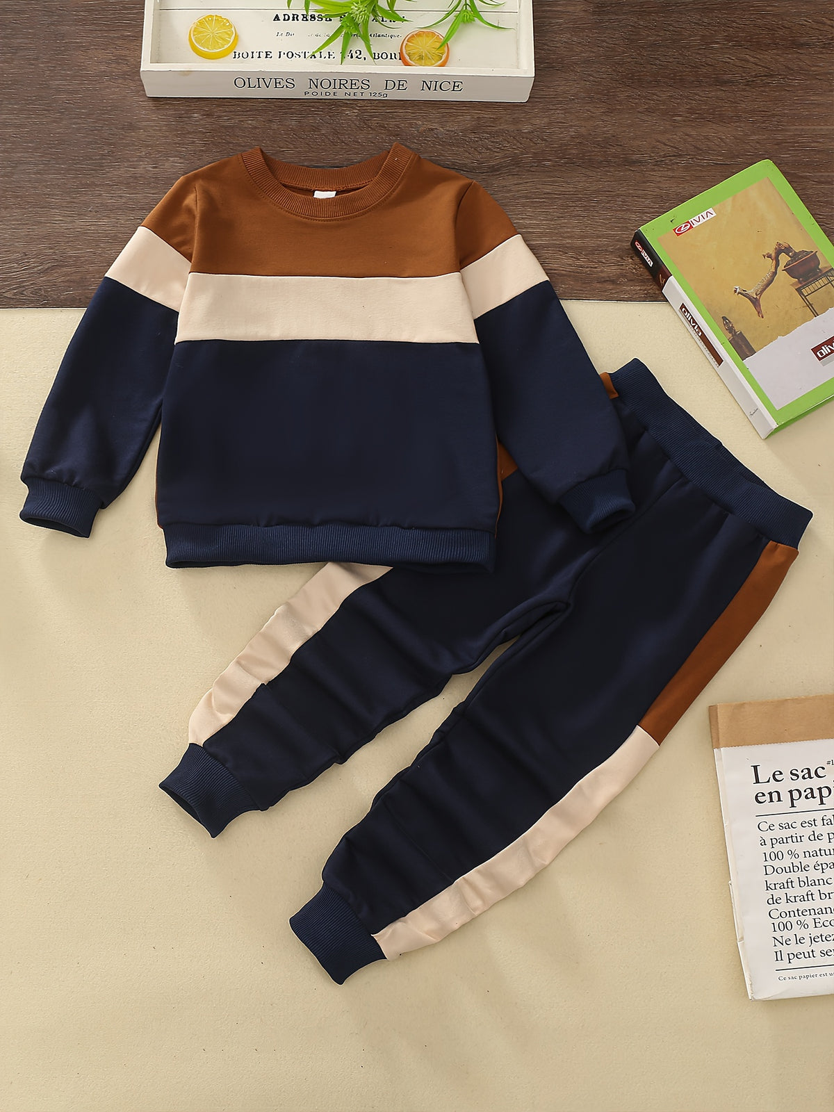 [Parfait pour l'extérieur] Costume Longue Manche Brun Tricolore Soudé — Monptitlou Image