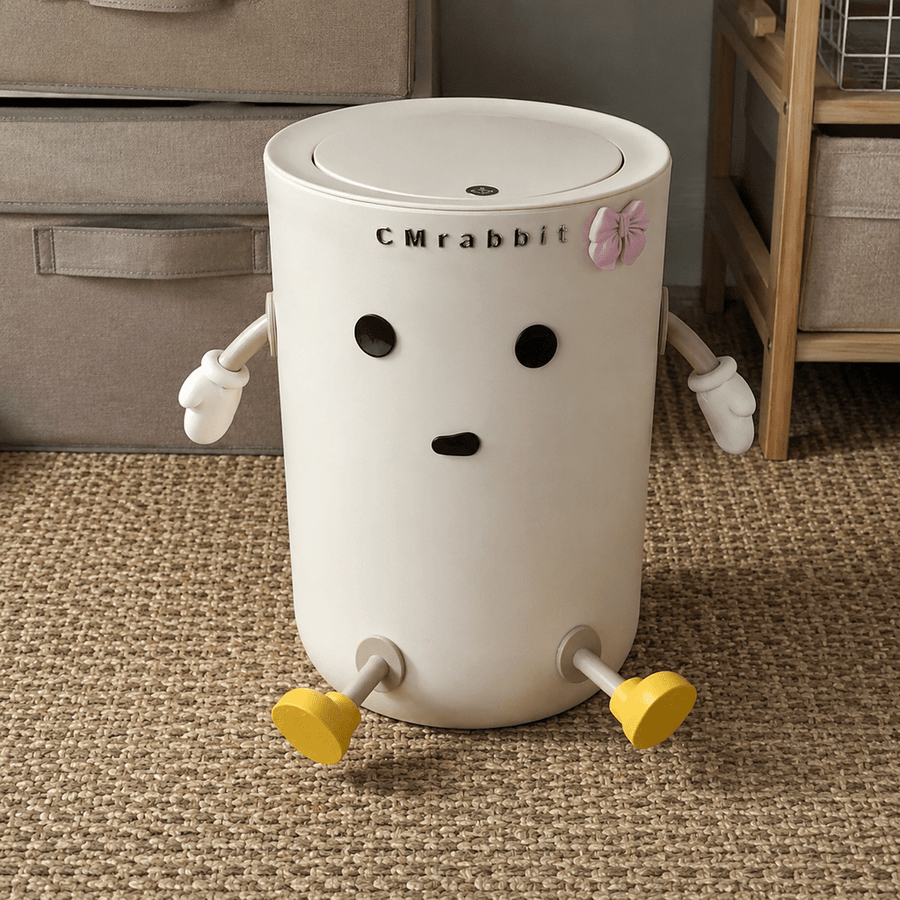 Poubelle à dessus ouvert CM Lapin, 1pc, Blanche, Poubelle en plastique — Monptitlou