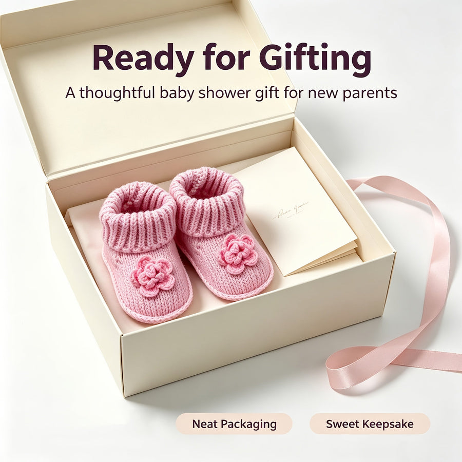 1 Paire de Chaussons de Bébé en Maille à Motif Floral — Monptitlou