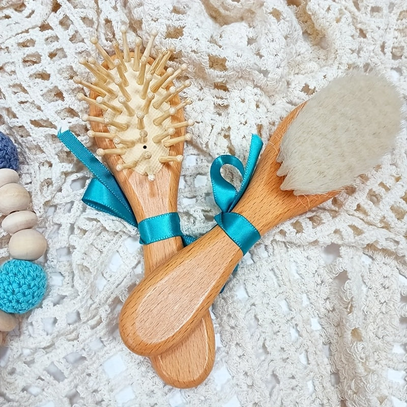 1 Set de brosse à cheveux et peigne en bois de hêtre personnalisé avec