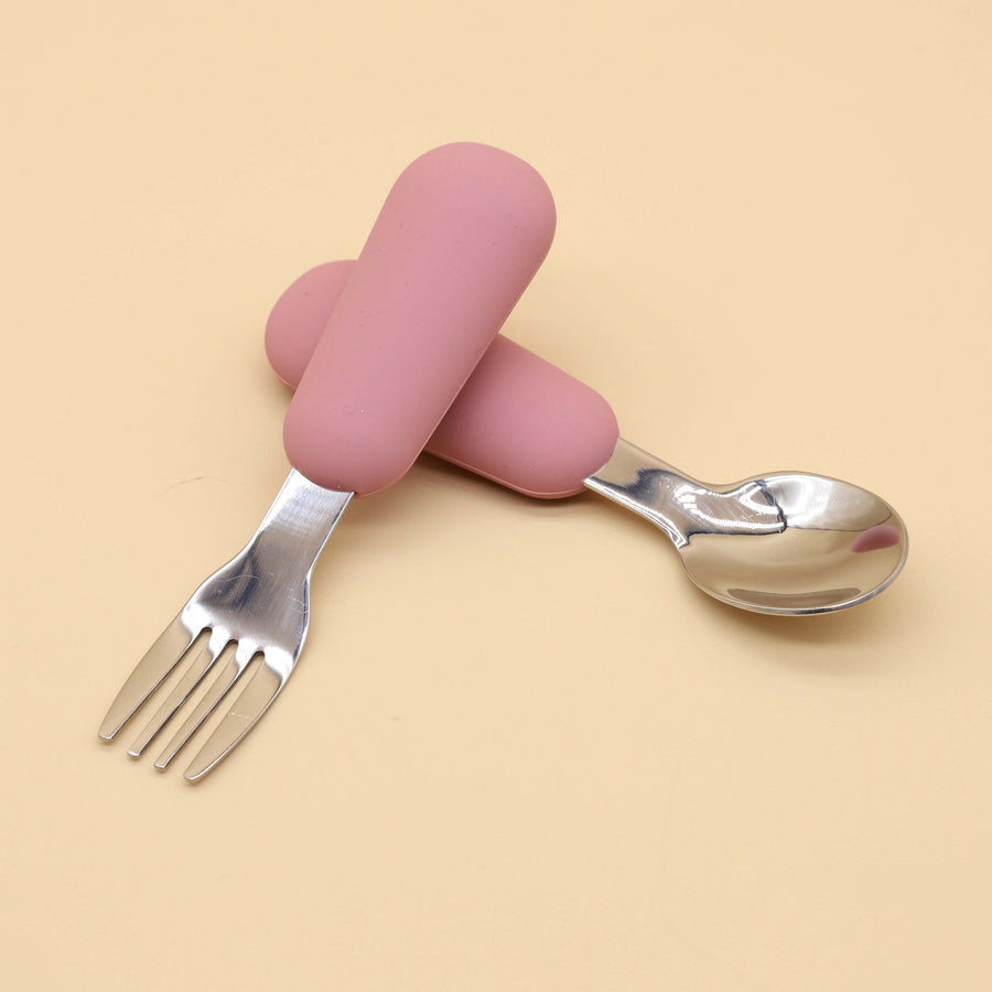 Cuillère et fourchette en acier inoxydable 304 avec manche en silicone — Monptitlou