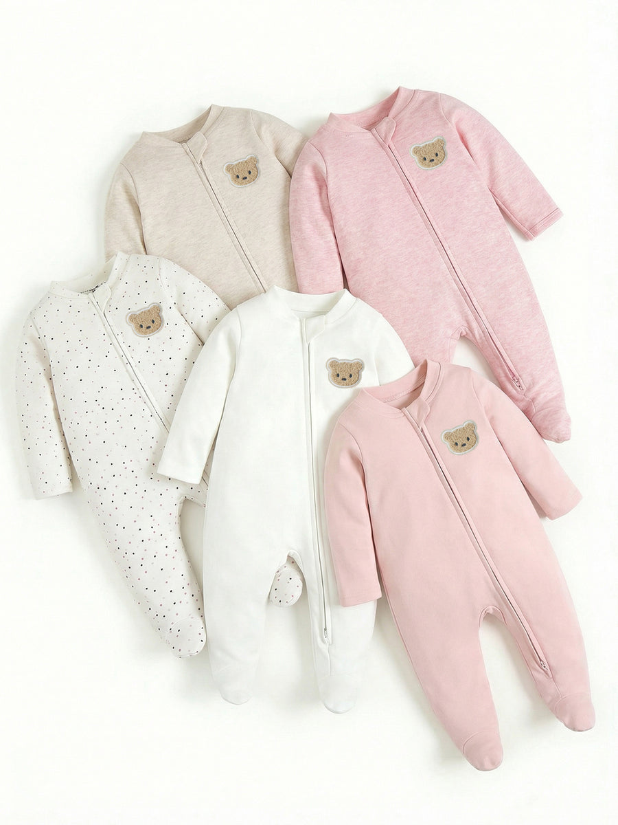 (Aléatoire 1pc) Barboteuse Bébé Double Fermeture Éclair Manches Longues — Monptitlou