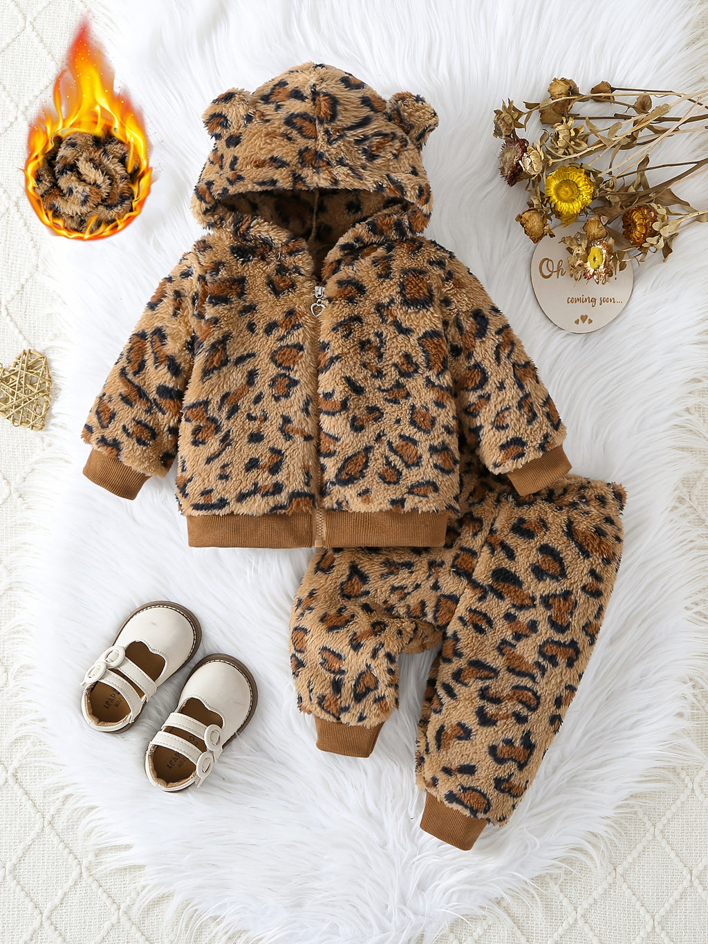 Ensemble Bébé Petite Fille Automne Hiver Imprimé Léopard — Monptitlou