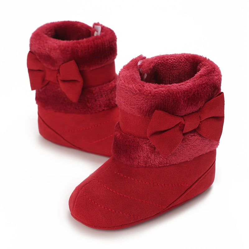 Chaussures pour bébé de 0 à 1 an Filles Hiver Polaire Confortable Bottes de neige Mignon Nœud Chaussures Bébé Semelle so