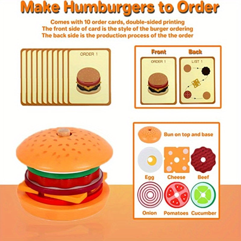 Lot de jouets en bois à empiler en forme de hamburger — Monptitlou