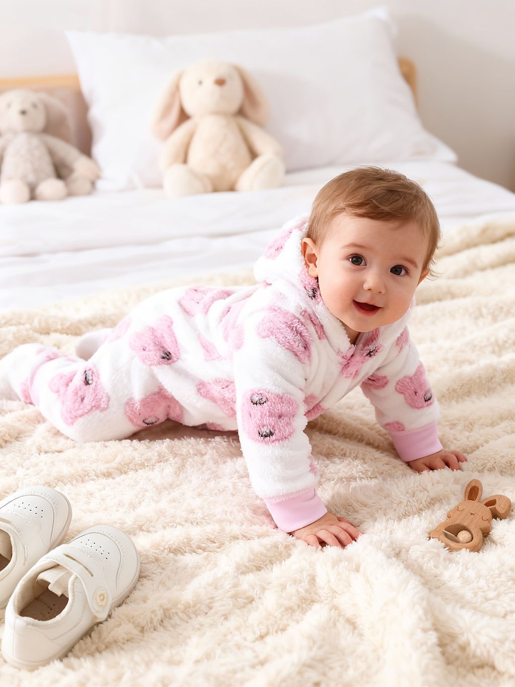Combinaison polaire à capuche ourson pour bébé fille — Monptitlou
