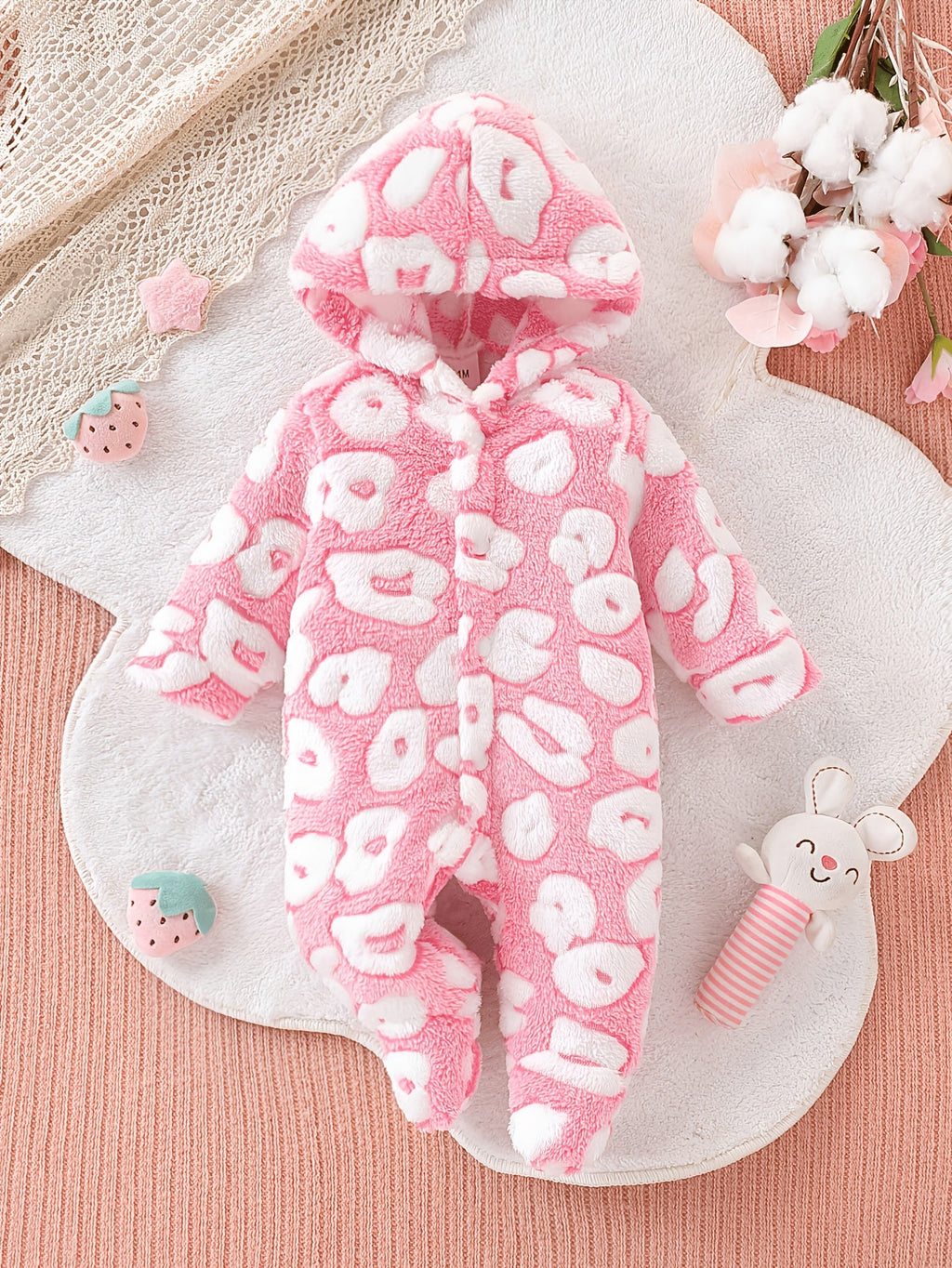 Barboteuse à capuche mignonne pour fille, épaissie et en peluche — Monptitlou