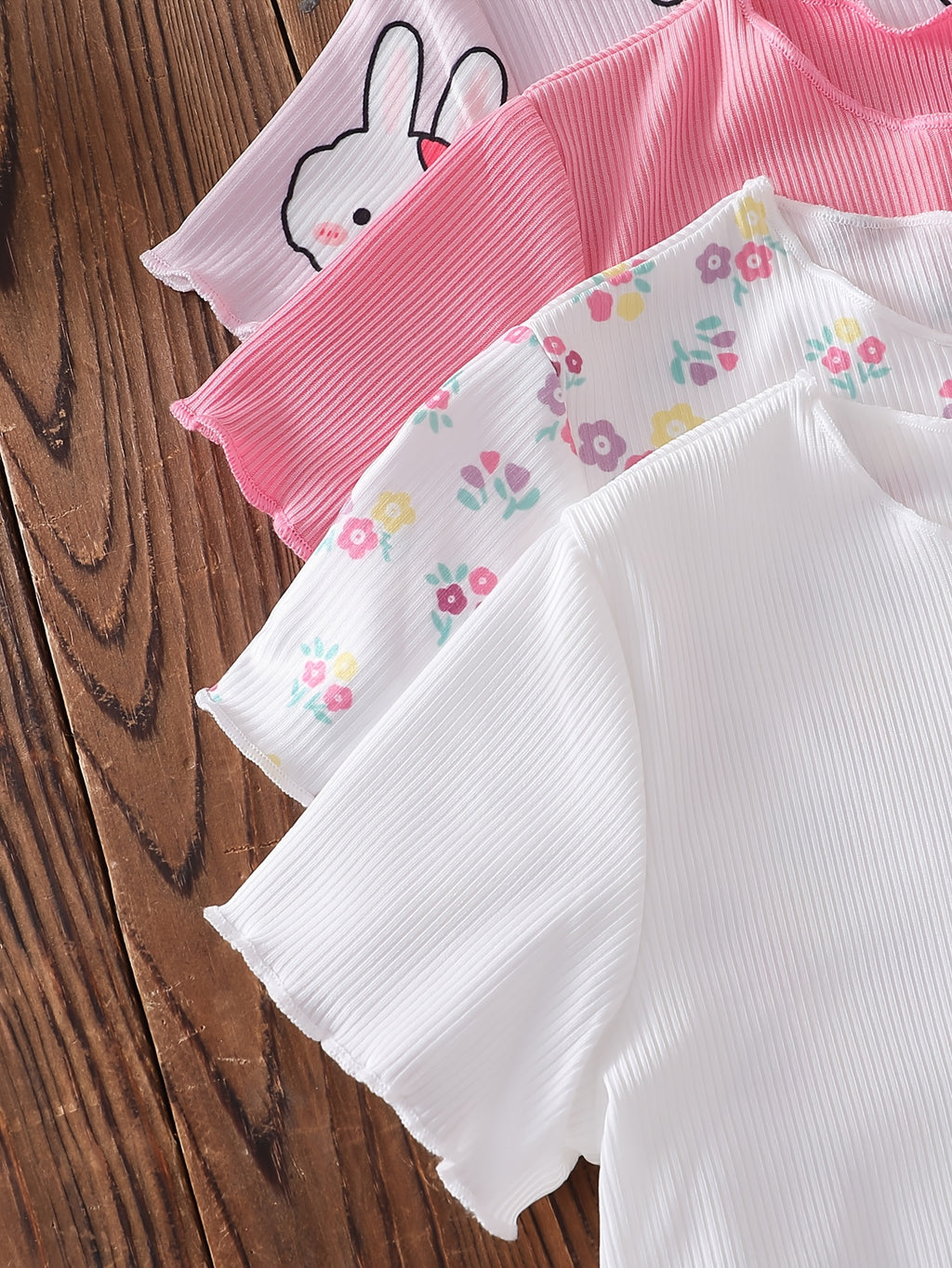 T-shirts manches courtes pour enfants, imprimé lapin et floral — Monptitlou