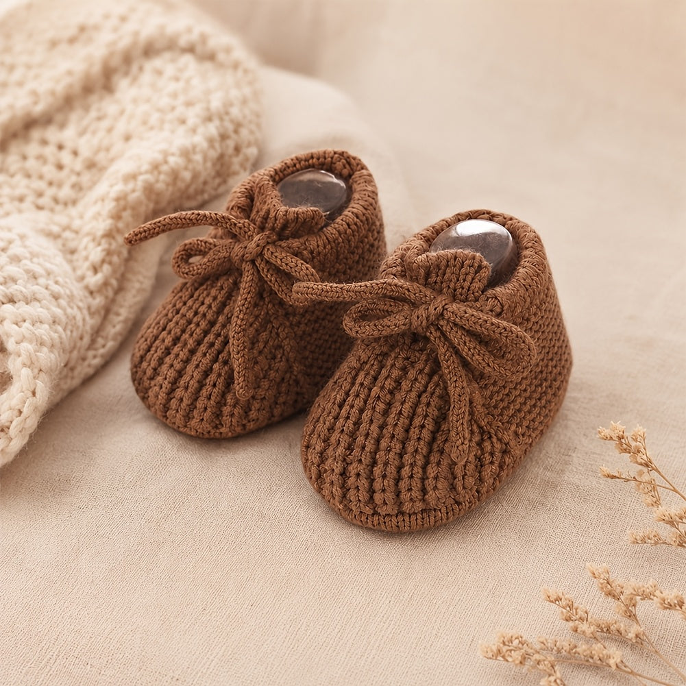 1 Paire Chaussons Crochets Nouveau-né Automne Hiver avec Nœud 0-12 Mois — Monptitlou