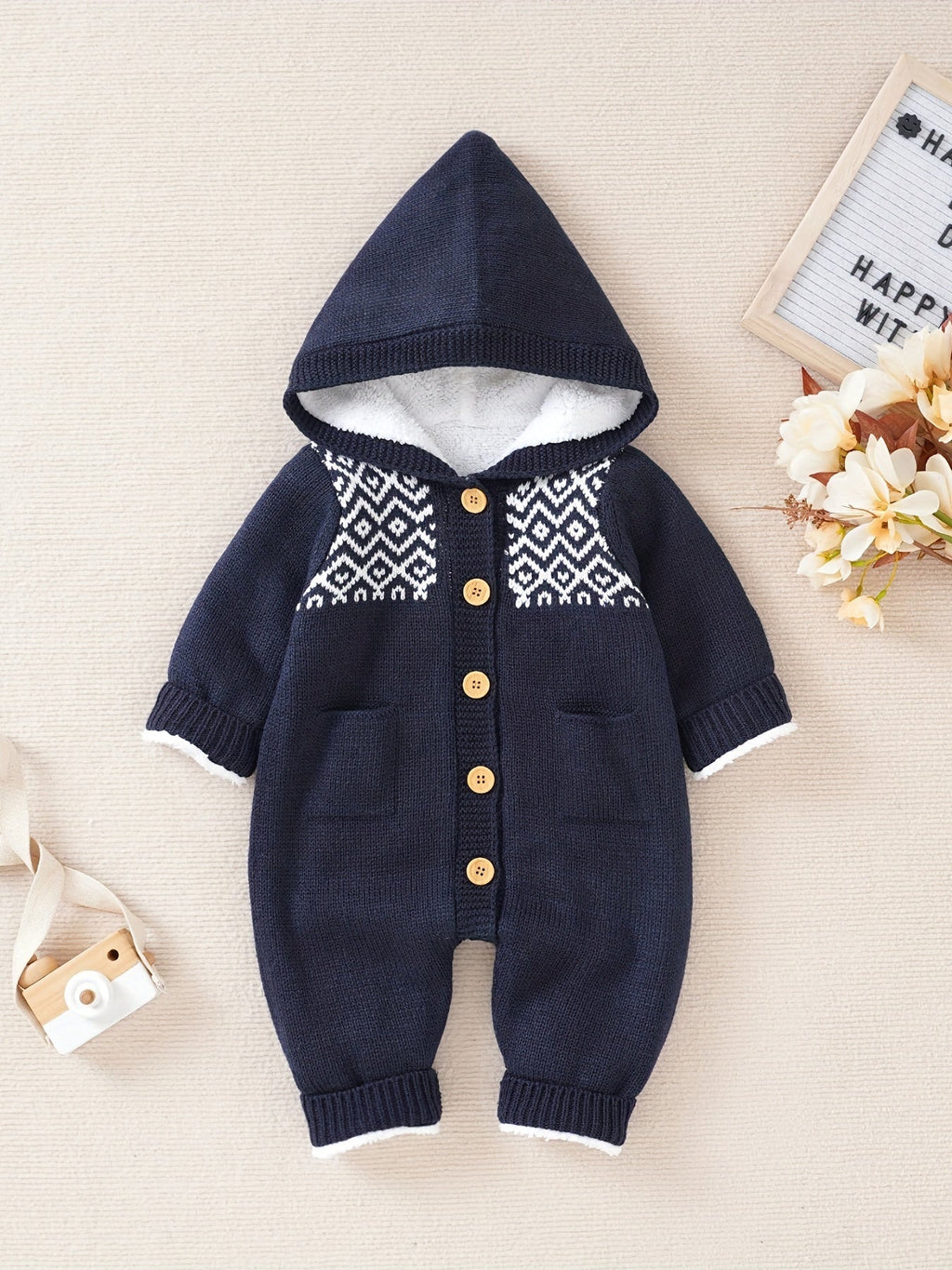 Combinaison tricotée en cachemire, à capuche et à manches longues, pour nouveau-nés, garçons et filles