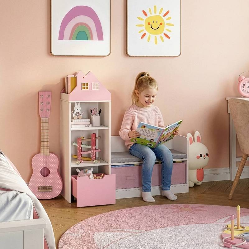 Banc Vipsali pour Enfants avec Étagère au Design Maison — Monptitlou