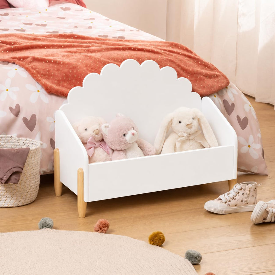 Coffre de Rangement Ouvert Blanc avec Pieds en Bois Naturel – Meuble de — Monptitlou