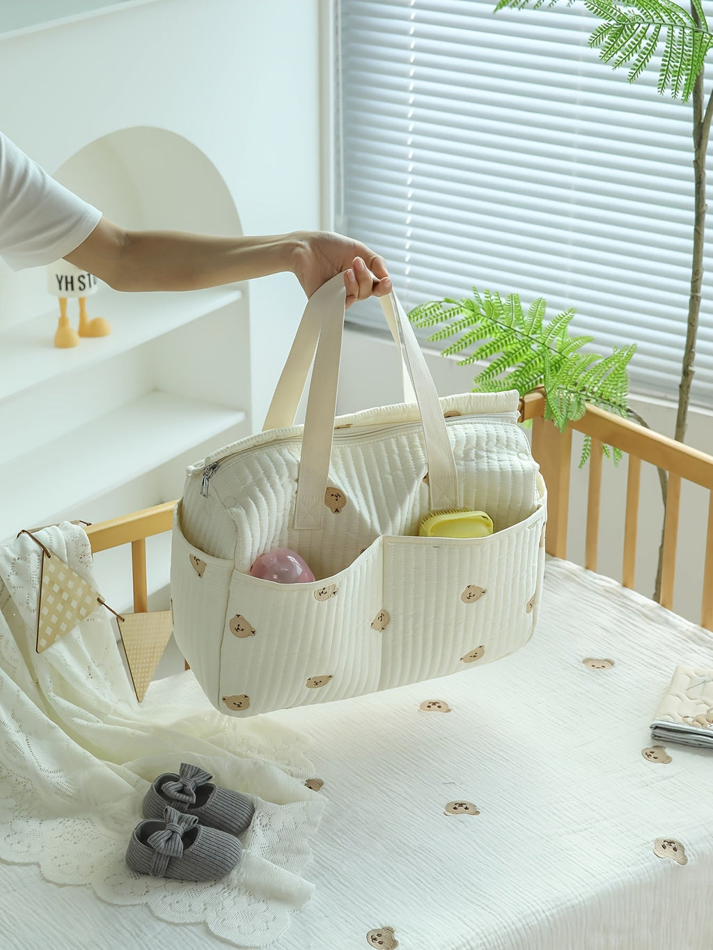 Sac de maternité portable style coréen avec broderie ours — Monptitlou